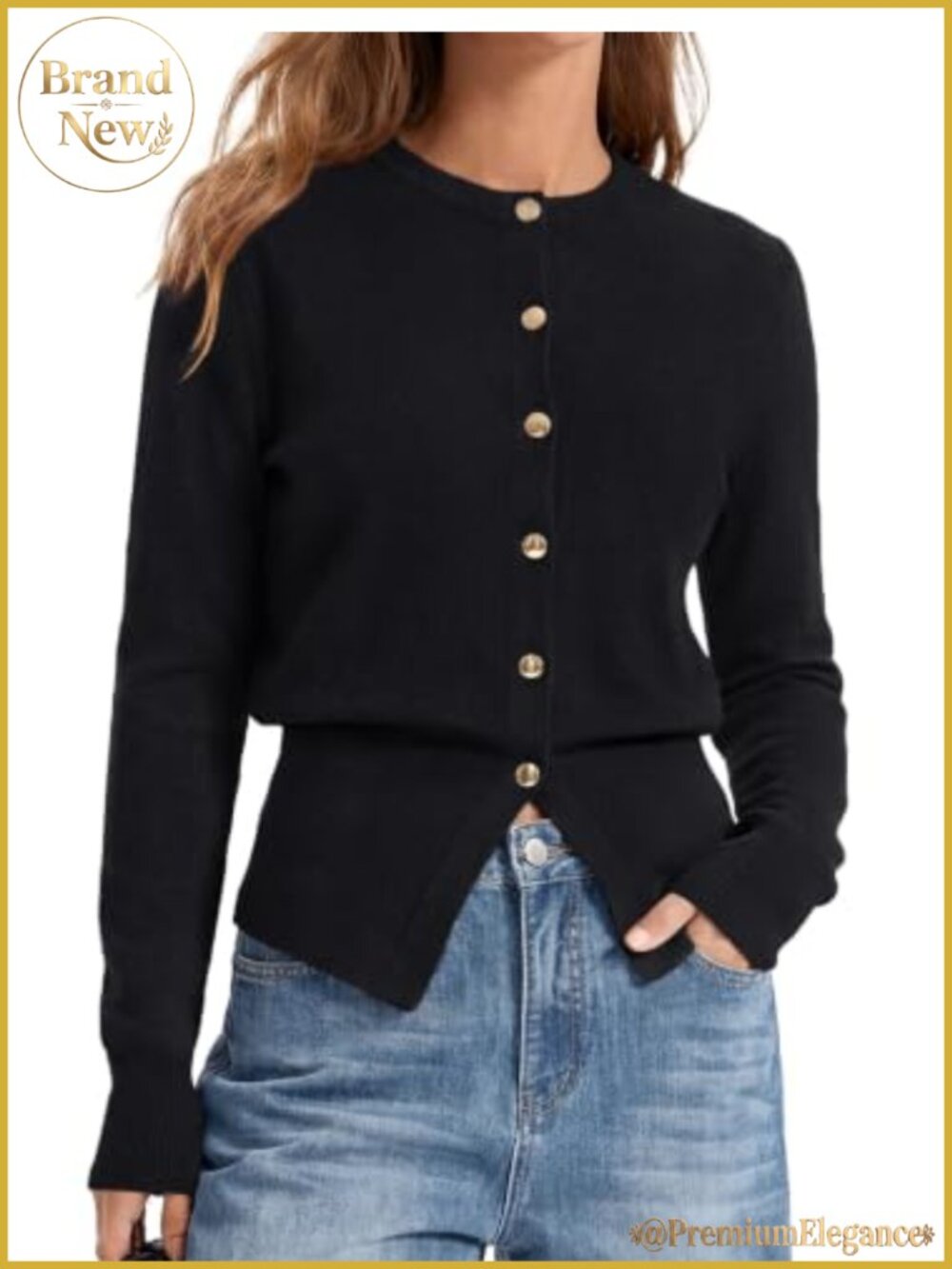 Women's Stretch Knit Button Down Cardigan Sweater with Split Hem
